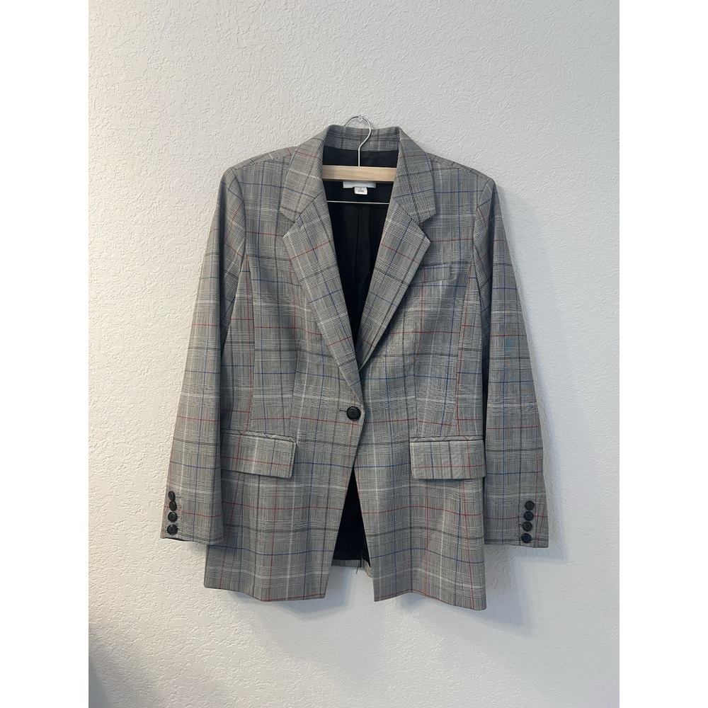 Lewit Wool Plaid One Button Blazer Gray Size 8 preppy Business casual classic